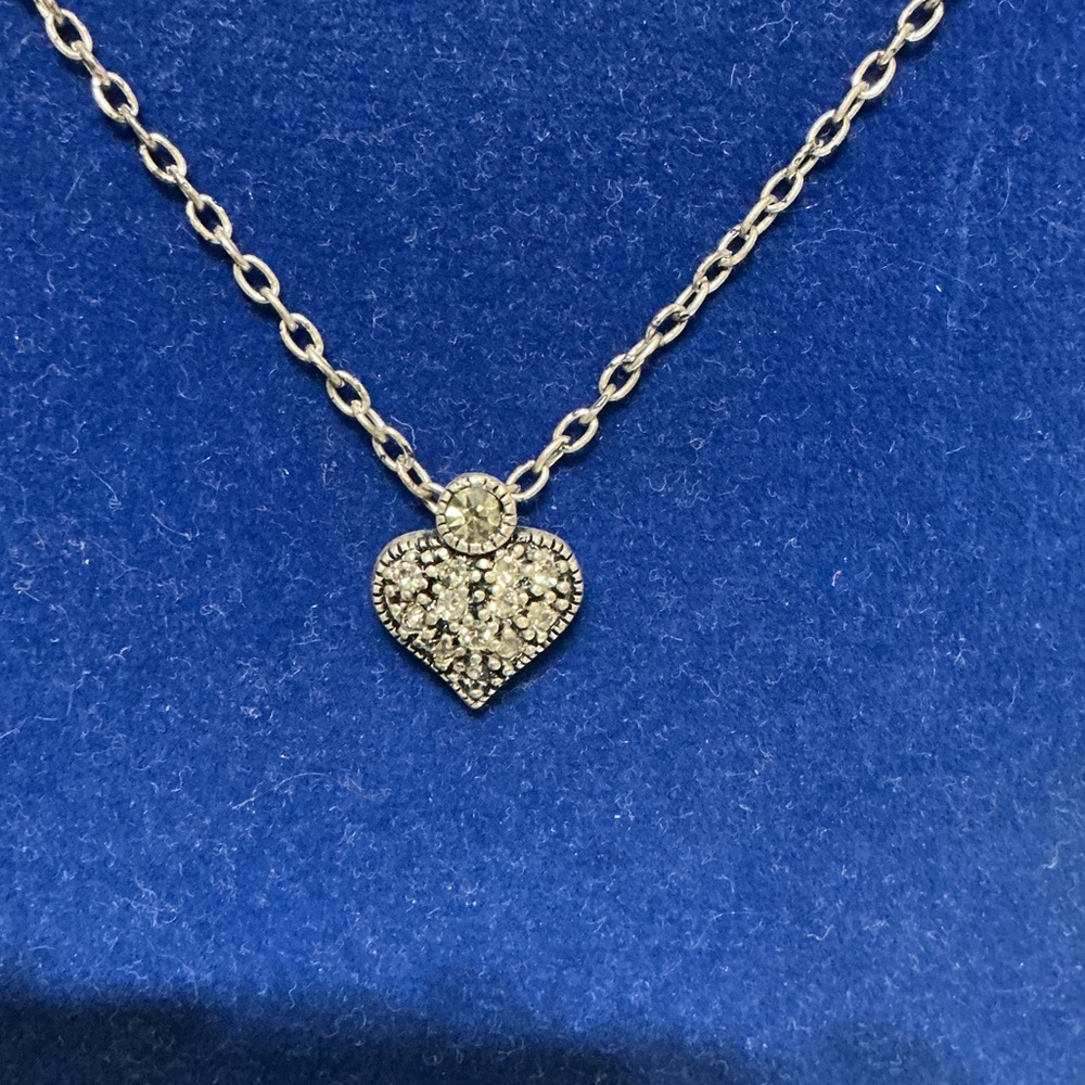 Heart Pendant Necklace in Gunmetal with Pave Crystals - Women Jewelry